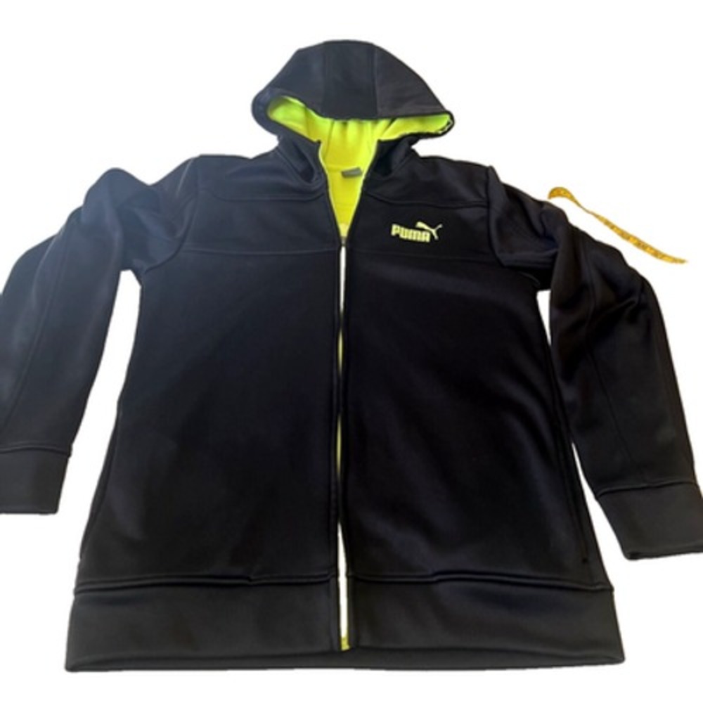 PUMA Sport Boys Fleece Lined Jacket XL Black Long Sleeve Hooded Pockets Soccer